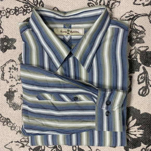 Tommy Bahama 100% Silk Striped Button Down Shirt - Picture 6 of 8